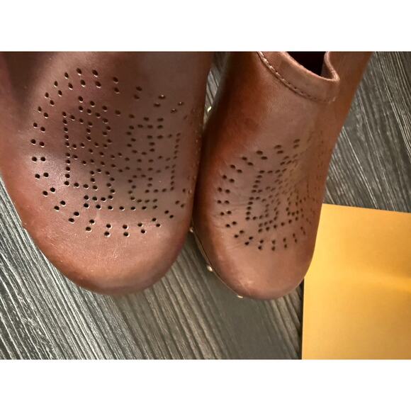 Tory Burch Brayden Brown Leather Logo Slingback Wood Clog Sz. 7 - Picture 5 of 8